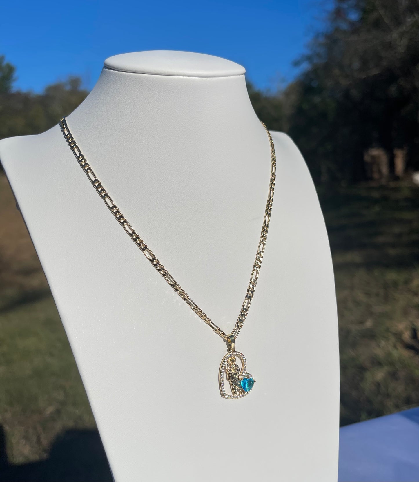 P90 - San Judas with Blue Diamond Necklace