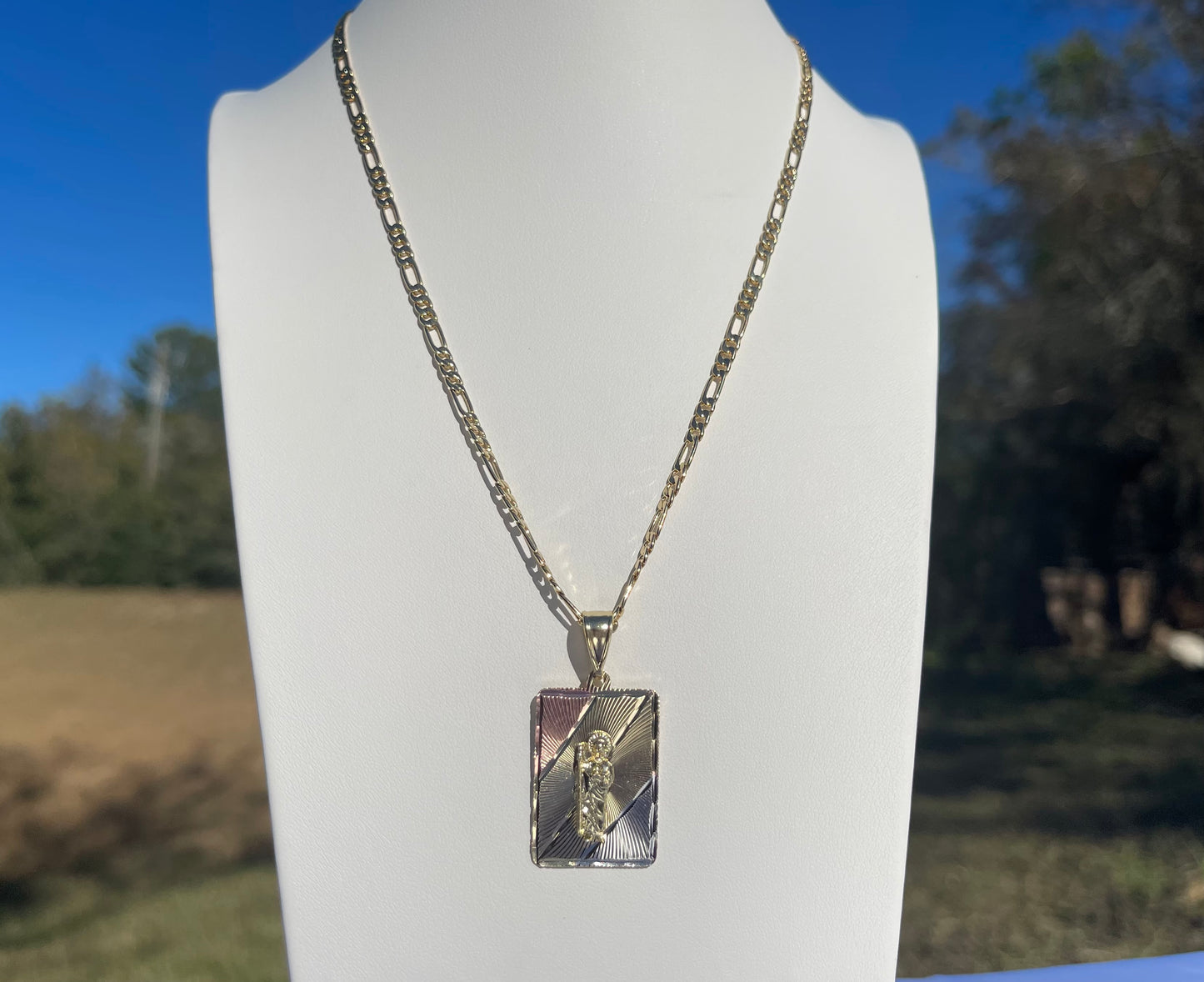 P94 - Tri Color Sq San Judas Necklace