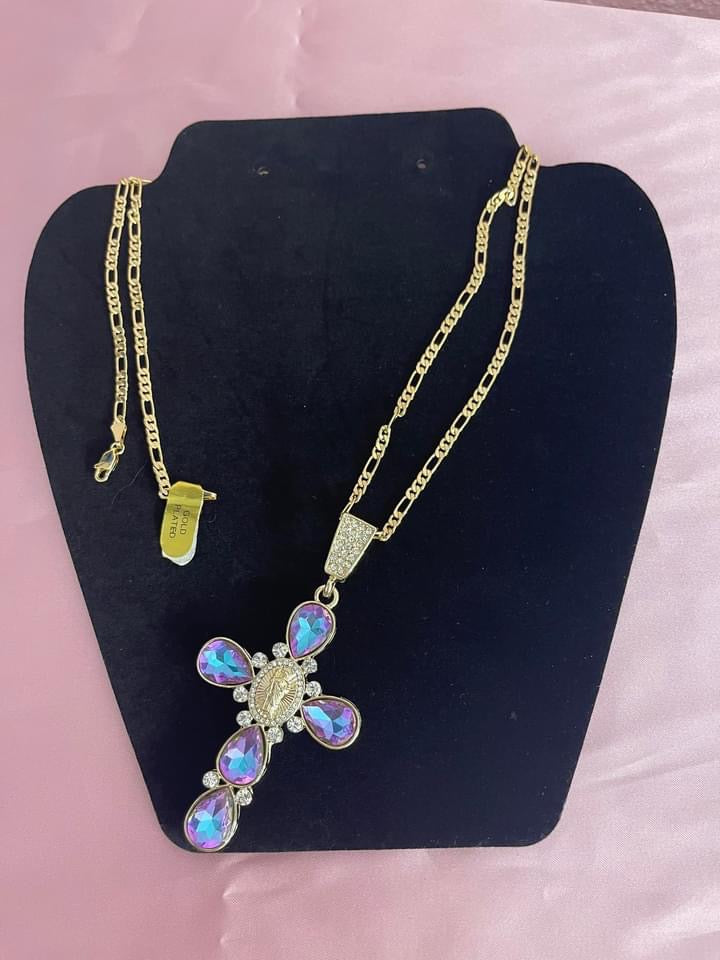 P74 - ExtraLarge Iridescent San Judas Cross Necklace