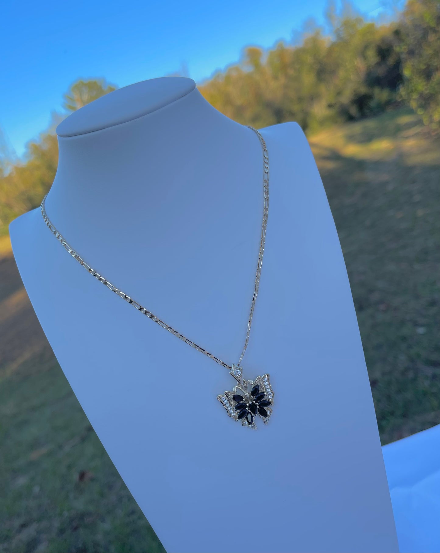 P49 - Black Rhinestone Butterfly Necklace