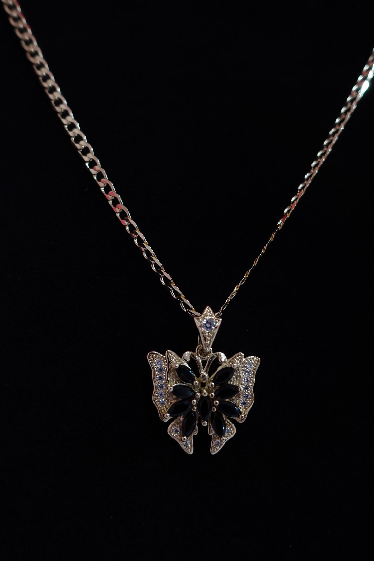 P49 - Black Rhinestone Butterfly Necklace