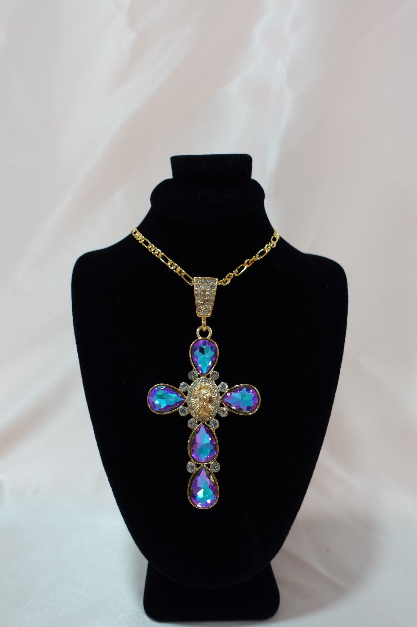 P74 - ExtraLarge Iridescent San Judas Cross Necklace