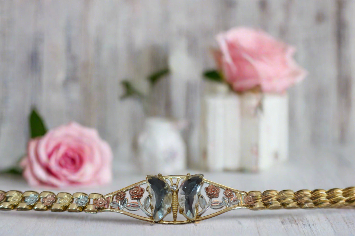 Italian Clear Butterfly & Roses Bracelet