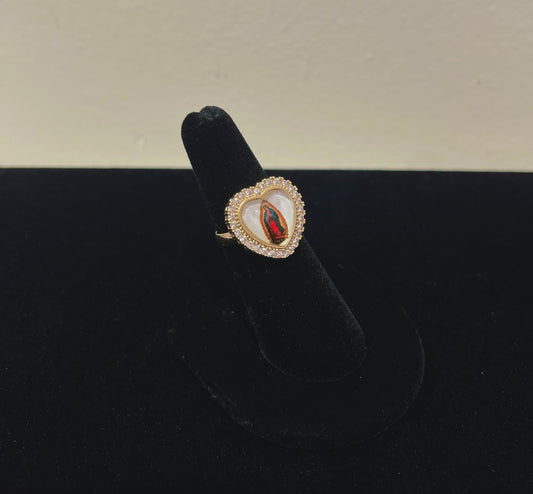 Guadalupe Image Adjustable Heart Ring