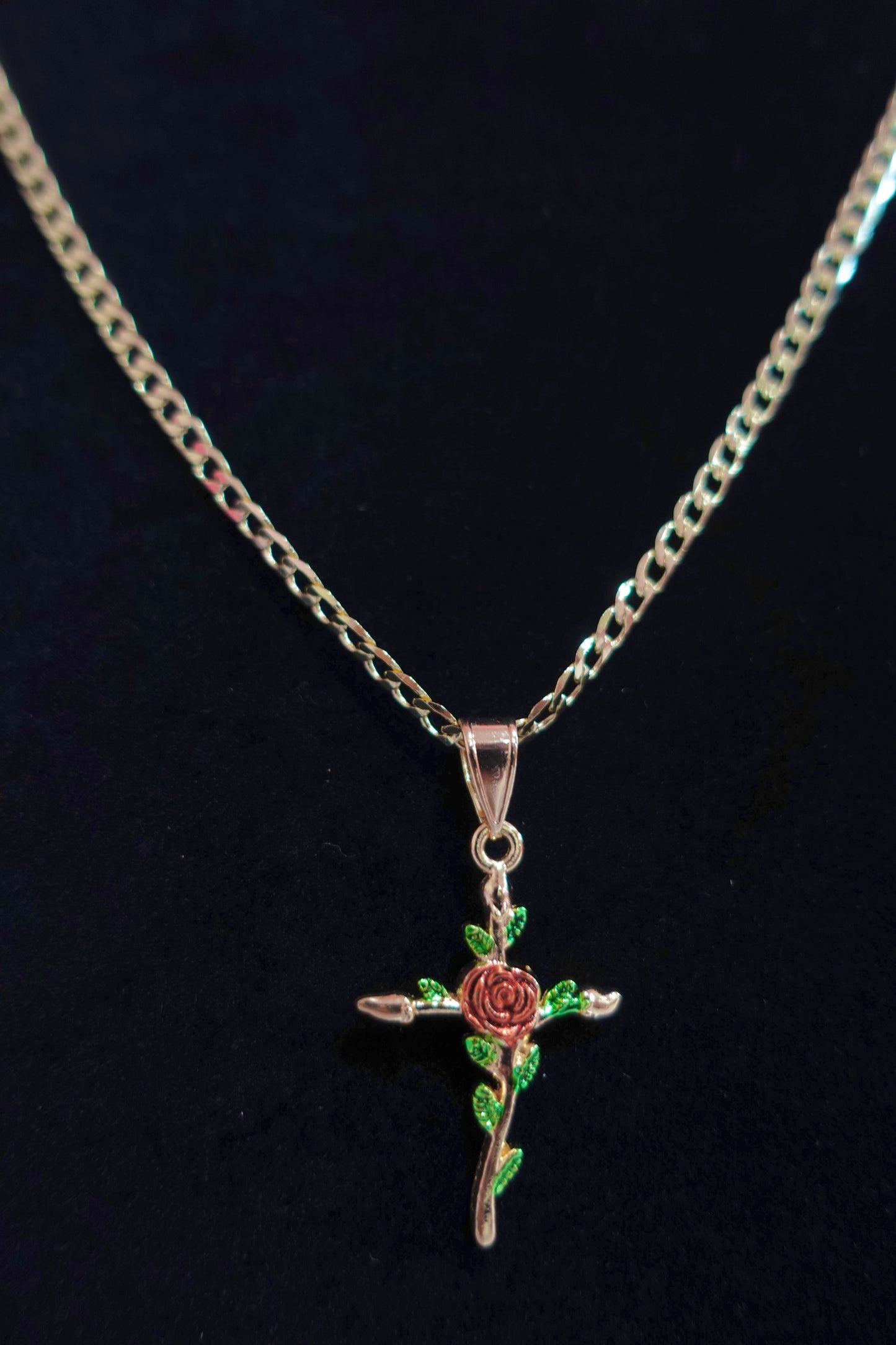 RED ROSE CROSS NECKLACE