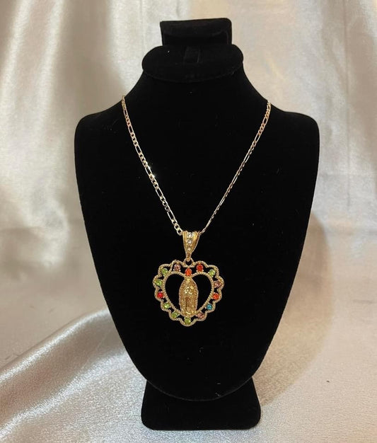 P86 - Multi Guadalupe Heart Necklace